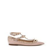 Roze Leren Studded Ballet Flats Valentino Garavani , Pink , Dames