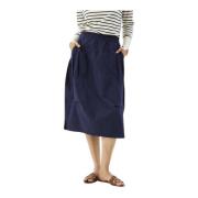 Navy Rok met Elastische Tailleband IN Front , Blue , Dames