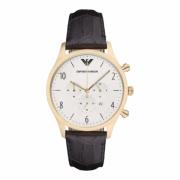 Gouden Leren Quartz Herenhorloge Emporio Armani , Yellow , Heren