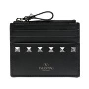 Zwarte leren creditcardportemonnee met studs Valentino Garavani , Blac...