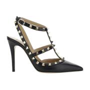 Zwarte Leren Pumps met Puntige Neus Valentino Garavani , Black , Dames