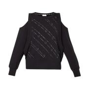 Zwarte Katoenen Stretch Sweatshirt met Strass Liu Jo , Black , Dames