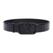 Nero Leren Riem Valentino Garavani , Black , Dames