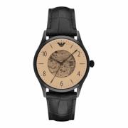 Automatisch Roestvrij Staal Zwart Leren Horloge Emporio Armani , Black...