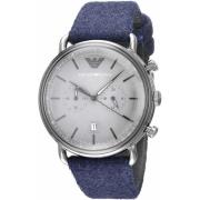 Roestvrij Staal Gunmetal Leren Band Horloge Emporio Armani , Blue , He...