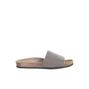 Grijze Leren Sandalen Open Teen Instapper Brunello Cucinelli , Gray , ...