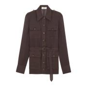 Bruine Zijden Jurk Puntkraag Saint Laurent , Brown , Dames