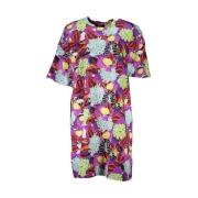 Kort Patroon Jurk met Logo Cavalli Class , Multicolor , Dames