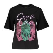 Zwarte Katoenen T-Shirt met Korte Mouwen Cavalli Class , Black , Dames
