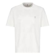 Wit Katoenen T-shirt Ronde Hals Korte Mouw Brunello Cucinelli , White ...