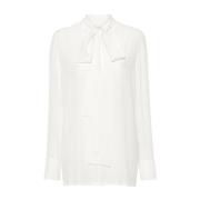 Zijden V-hals Shirt met Bijgevoegde Sjaal Sportmax , White , Dames