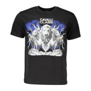 Heren Logo Print T-Shirt Cavalli Class , Black , Heren