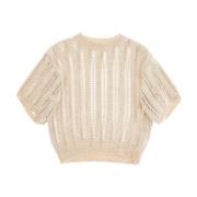 Sprankelende Mesh Kortemouw Sweater Brunello Cucinelli , Beige , Dames