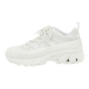 Witte Canvas Leren Lage Sneaker Burberry , White , Dames