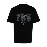 Zwart Katoenen Jersey Crew Neck T-shirt Versace , Black , Heren