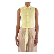 Gestreepte katoenen cropped shirt Clio Pinko , Yellow , Dames