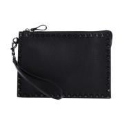 Platte Pouch met Handvat Valentino Garavani , Black , Heren