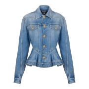 Geplooide spijkerjas Balmain , Blue , Dames