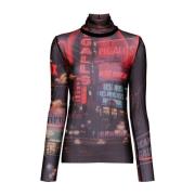 Mesh Semi-Sheer Pigalle Print Top Jean Paul Gaultier , Black , Dames