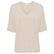 Beige V-hals T-shirt met dropped shoulders Le Tricot Perugia , Beige ,...