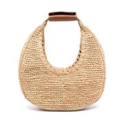 Natuurlijke Raffia Moon Tote Tas Staud , Beige , Dames