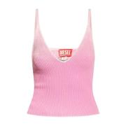 Roze Ribbel Top met Metalen Logo Diesel , Pink , Dames