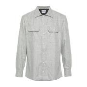 Grijze Wollen Shirt Mélange Effect Brunello Cucinelli , Gray , Heren