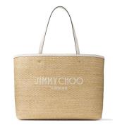 Beige Raffia Leren Schoudertas Jimmy Choo , Beige , Dames