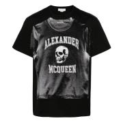 Zwart Logo Print Katoenen T-shirt Alexander McQueen , Black , Heren