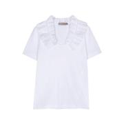 Ruffled-collar Jersey T-shirt D.Exterior , White , Dames