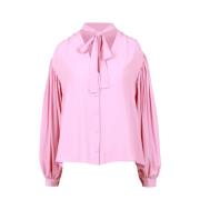 Roze V-hals Blouse met Strik Msgm , Pink , Dames