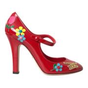 Rode Leren Versierde Mary Jane Pumps Dolce & Gabbana , Red , Dames