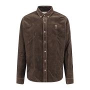 Bruine Button-Down Overhemd Lange Mouw Ami Paris , Brown , Heren