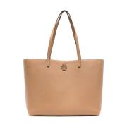 Gestructureerde Leren Double T Logo Tas Tory Burch , Beige , Dames