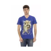 Elegant V-hals T-shirt met Frontprint Trussardi , Blue , Heren