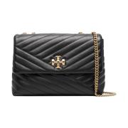 Zwarte Leren Chevron Quilting Schoudertas Tory Burch , Black , Dames