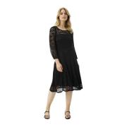 Elegante Kant Jurk Zwart IN Front , Black , Dames