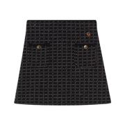 Geruite Jacquard Wollen Rok Busnel , Black , Dames