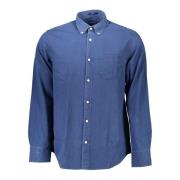 Blauw Katoenen Overhemd, Lange Mouwen, Regular Fit Gant , Blue , Heren