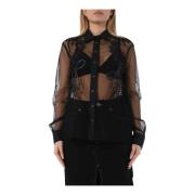 Geborduurde Tule Blouse met Drukknoopsluiting Pinko , Black , Dames