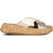 Gouden Leren Slippers voor Dames Fitflop , Yellow , Dames