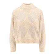 Diamantpatroon Paillet Sweater Brunello Cucinelli , Beige , Dames