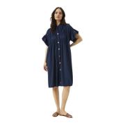 Navy Jurk met Ruchedetails IN Front , Blue , Dames