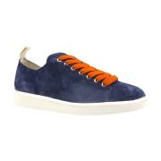 Blauwe Suède Sneakers met Oranje Veters Panchic , Blue , Heren