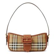 Leren Check Schoudertas Beige Burberry , Beige , Dames