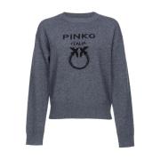 Grijze Gebreide Trui Logo Ribboord Pinko , Gray , Dames