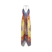 Gele Zijden Twill Asymmetrische Jurk Etro , Multicolor , Dames