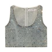 Rhinestone Embellished Crop Top Blauw Self Portrait , Blue , Dames