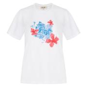 Hibiscus Print Katoenen T-shirt Jaaf , White , Dames