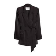 Glanzende Peak Lapel Ceintuur Blazer IVY OAK , Black , Dames